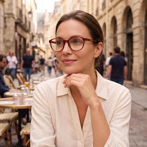 Dior Red Eyeglasses Women — lifestyle wear, morning news and coffee routines