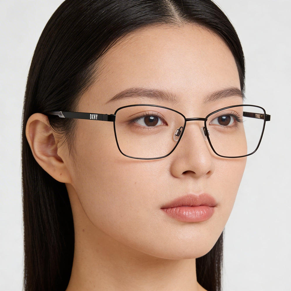 DKNY DK1035 Rectangle Eyeglasses Women — side view, Black temples