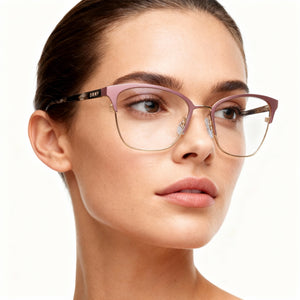 DKNY DK3002 Square Eyeglasses Women — side view, Stainless Steel, Mauve Metal temples