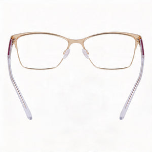 DKNY DK3008 Rectangle Eyeglasses Women — side view, Plum/Gold Acetate temples