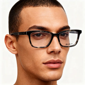 DKNY Dk5024 Rectangle Eyeglasses Men — side view, Smoke Tortoise Metal temples