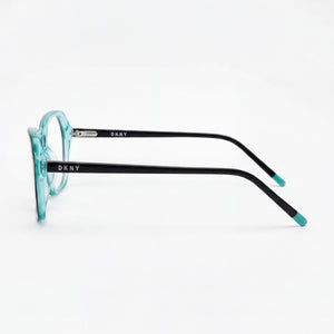 DKNY DK5047 Rectangle Eyeglasses Unisex — side view, Black Aqua temples