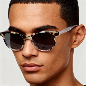 DKNY DK5050 Square Eyeglasses unisex — side view, Bone Tortoise Acetate temples