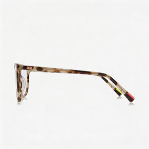DKNY DK5055 Rectangle Eyeglasses Women — side view, Havana Acetate temples