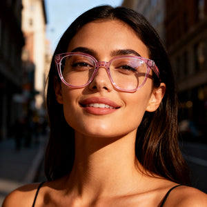 DKNY DK5059 Oval Eyeglasses Women — side view, Pink Acetate temples