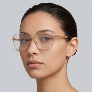 Dolce & Gabbana Dg 1351 Rectangle Eyeglasses Women — side view, Gold Alloy Steel temples