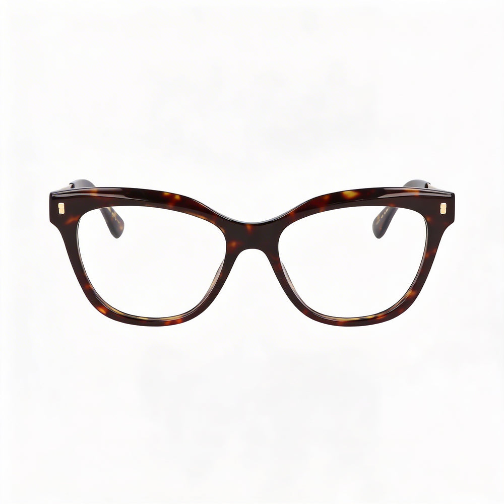 Dsquared2 Cat Eye Eyeglasses Women — side view, Havana Acetate temples