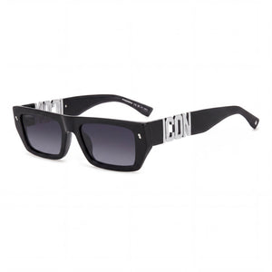 Dsquared2 ICON 0011/S Black Rectangle Sunglasses for Women, Dark Grey Shaded lens