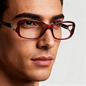 Emilio Pucci Rectangle Eyeglasses Unisex — side view, Red temples