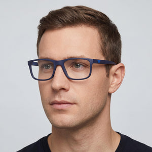 Emporio Armani EA 3147 Rectangle Eyeglasses Men — side view, Blue Plastic temples