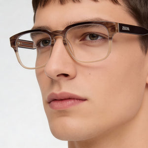 Ermenegildo Zegna EZ5262 Rectangle Eyeglasses Men — side view, Brown Plastic temples