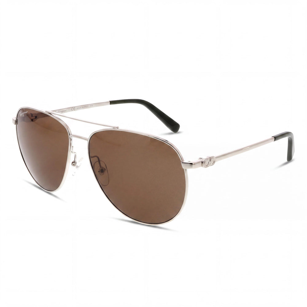 Ferragamo Aviators Silver Aviator Sunglasses for Unisex, Brown lens