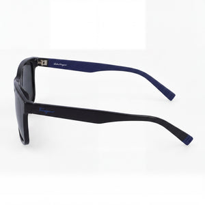 Ferragamo Rectangle Sunglasses Men — side view, Non-Polarized Black/Blue lens