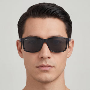 Ferragamo Rectangle Sunglasses Men — side view, Non-Polarized Black/Blue lens