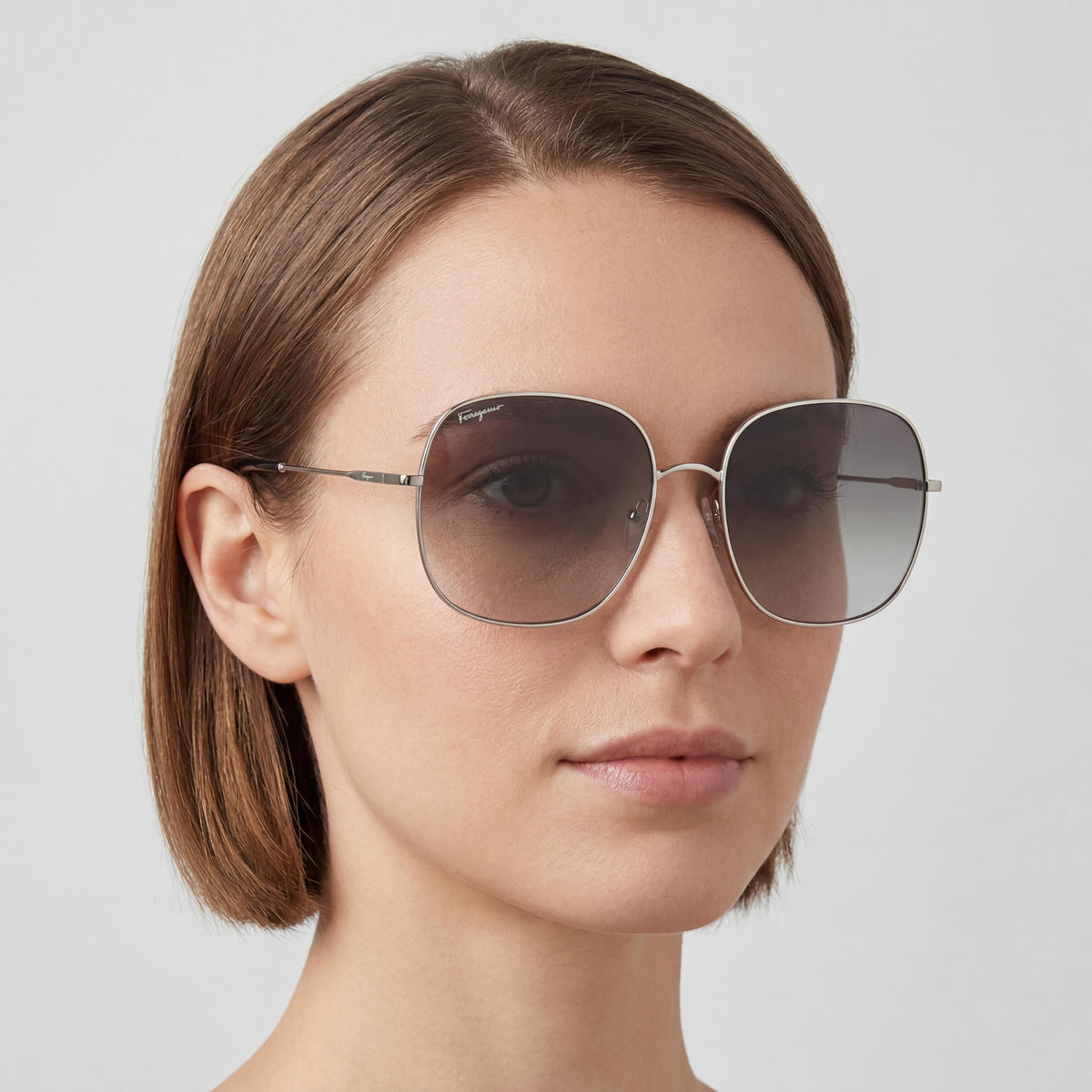 Gafas de sol cuadradas Ferragamo Classic SF300S plateadas para mujer, 59 mm, Photo 4