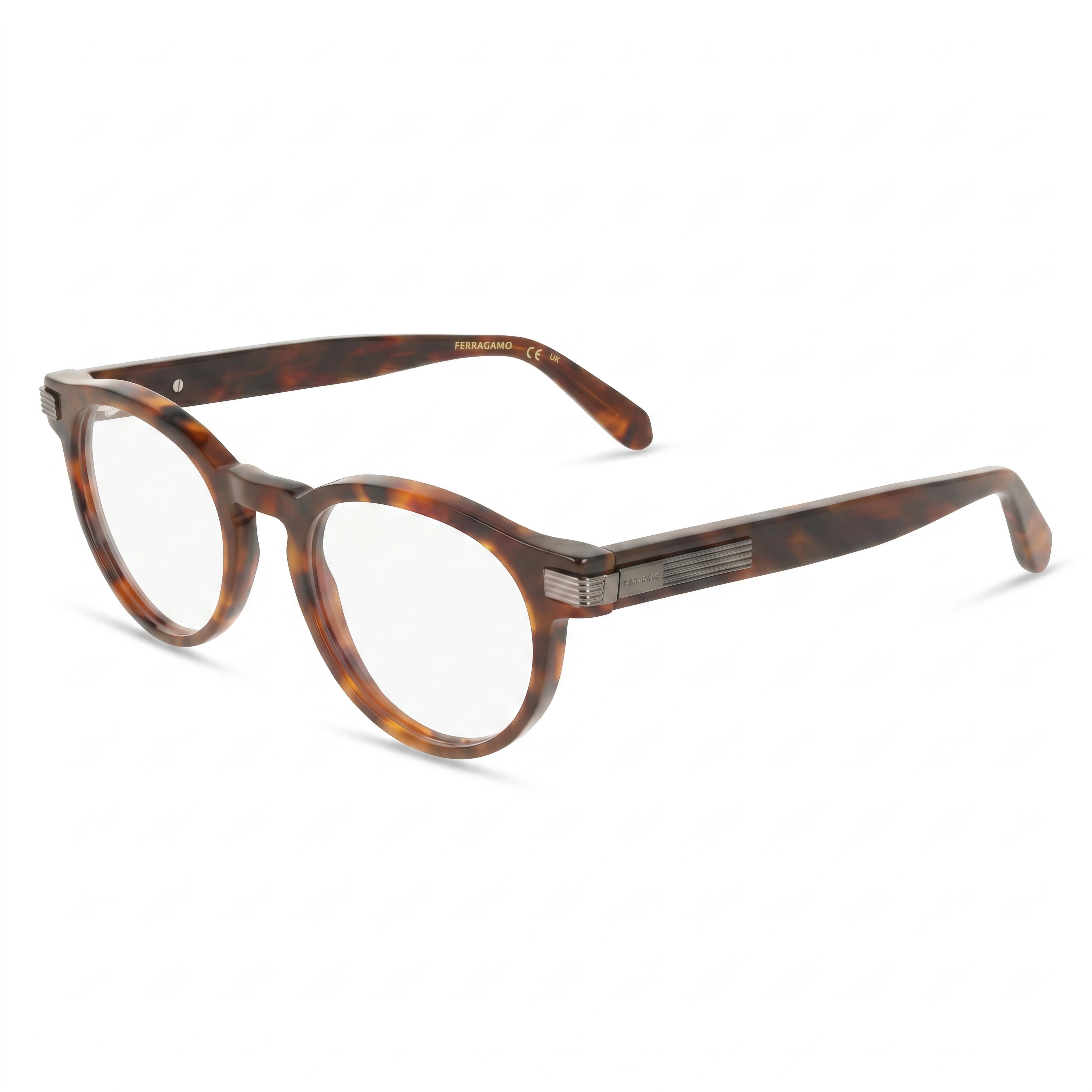 Ferragamo Brown Tortoise Round Eyeglasses for Men, 50mm, Photo 1
