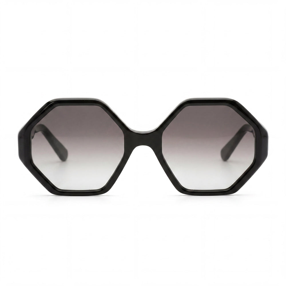 Gafas de sol Salvatore Ferragamo SF1070S para mujer, de acetato negro, con montura hexagonal en gris degradado y protección UV 100 %, 55 mm