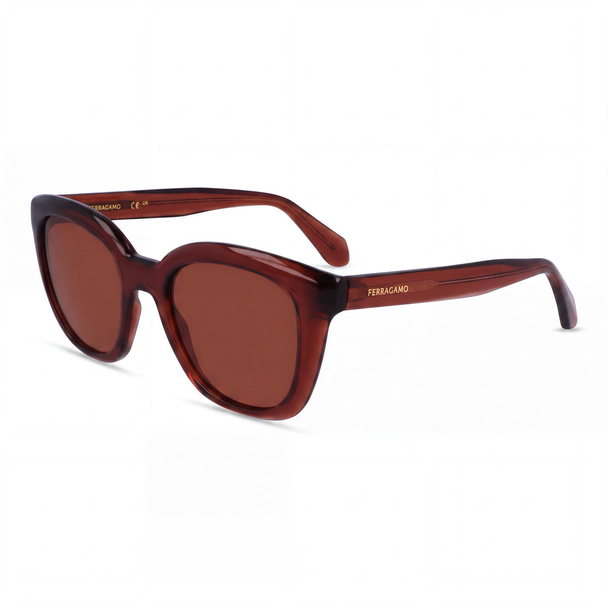 Gafas de sol Ferragamo SF2000S estilo ojo de gato para hombre, color marrón transparente, 52 mm, Photo 1