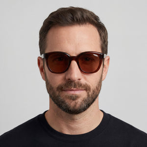 Ferragamo SF2000S Cat Eye Sunglasses Men — side view, Non-Polarized Transparent Brown lens
