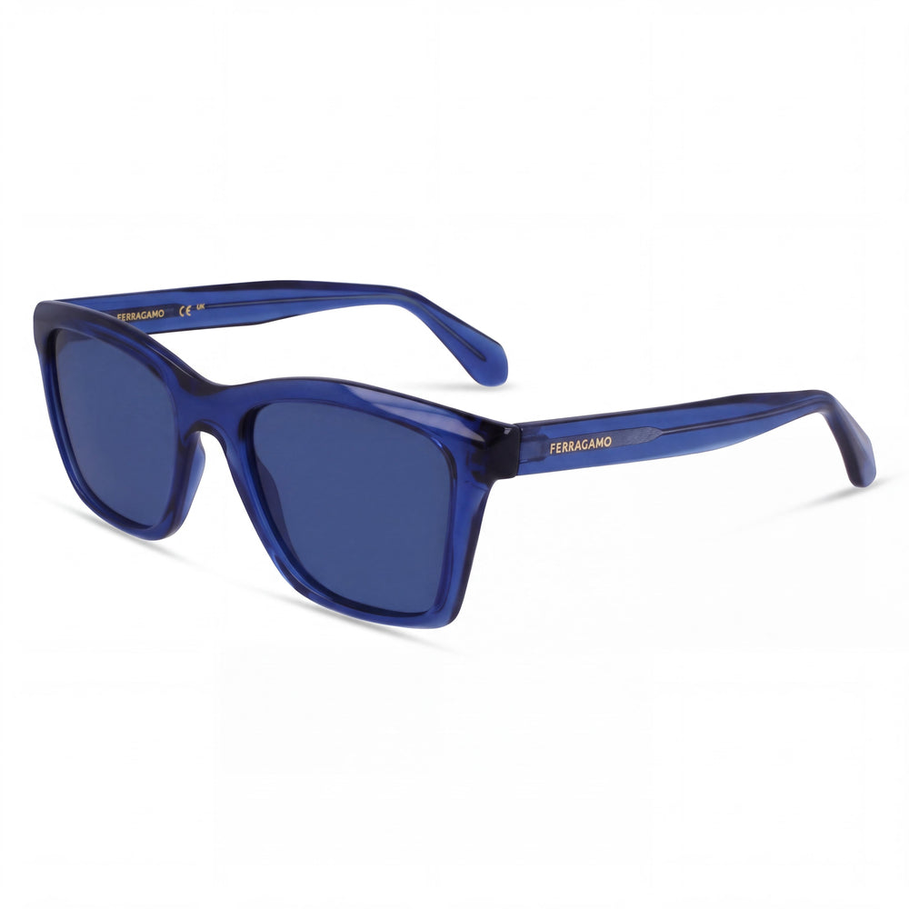 Ferragamo Sf2001s Transparent Blue Rectangle Sunglasses for Men, Transparent Blue lens