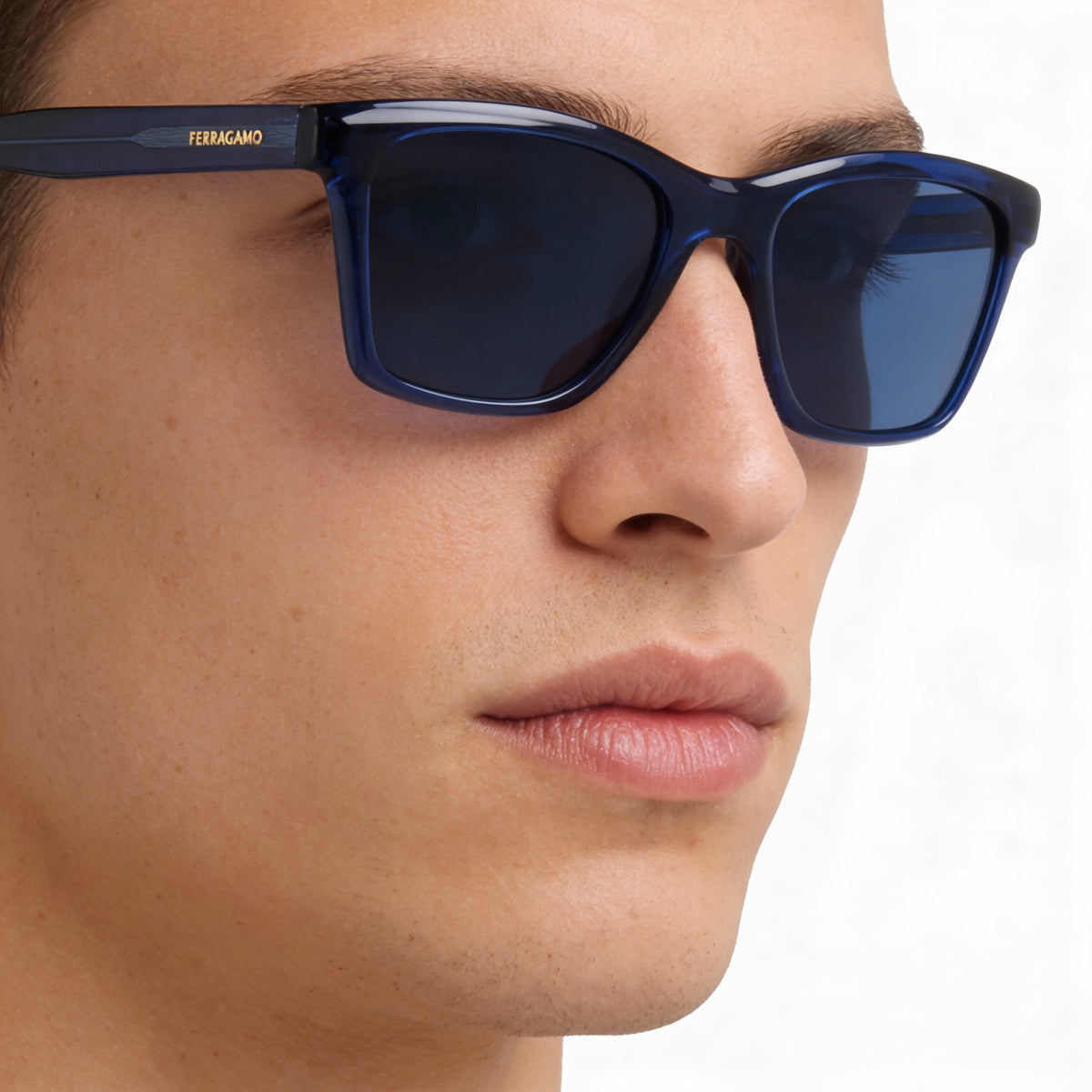 Gafas de Sol Rectangulares Transparentes Azules para Hombre Ferragamo Sf2001s, 54mm, Photo 3