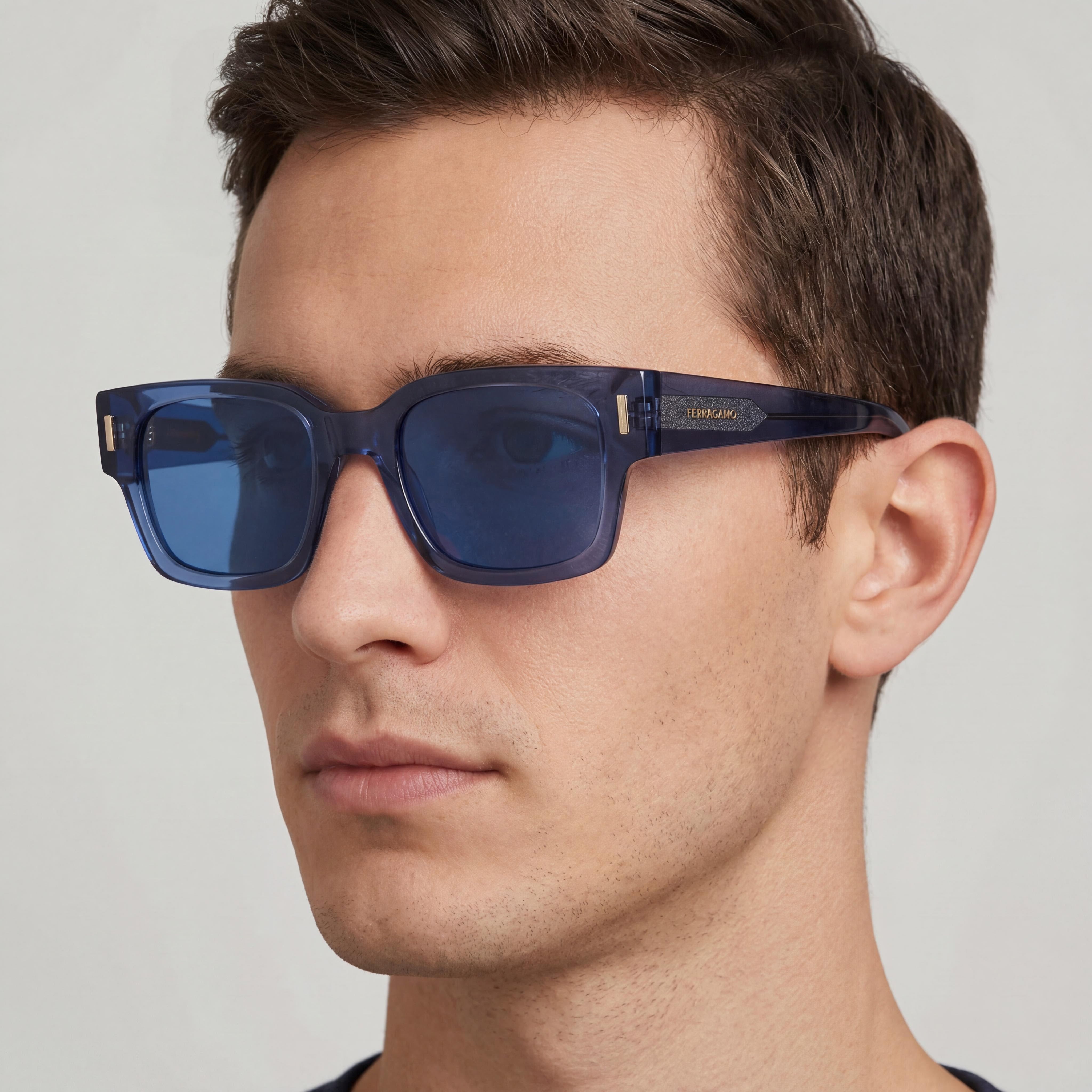 Ferragamo SF2010S Transparent Blue Rectangle Sunglasses Unisex, 52mm, Photo 5