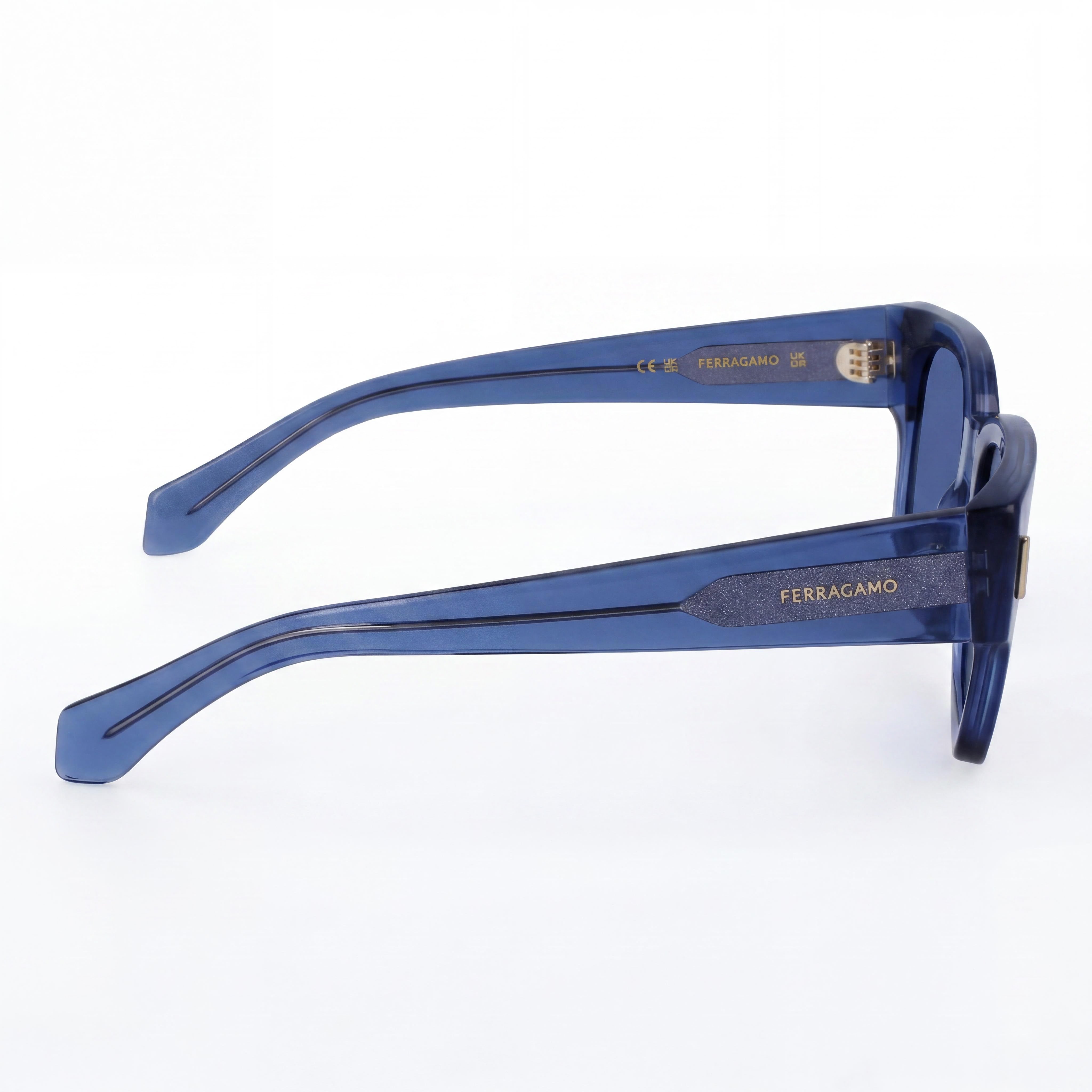 Ferragamo SF2010S Transparent Blue Rectangle Sunglasses Unisex, 52mm, Photo 3