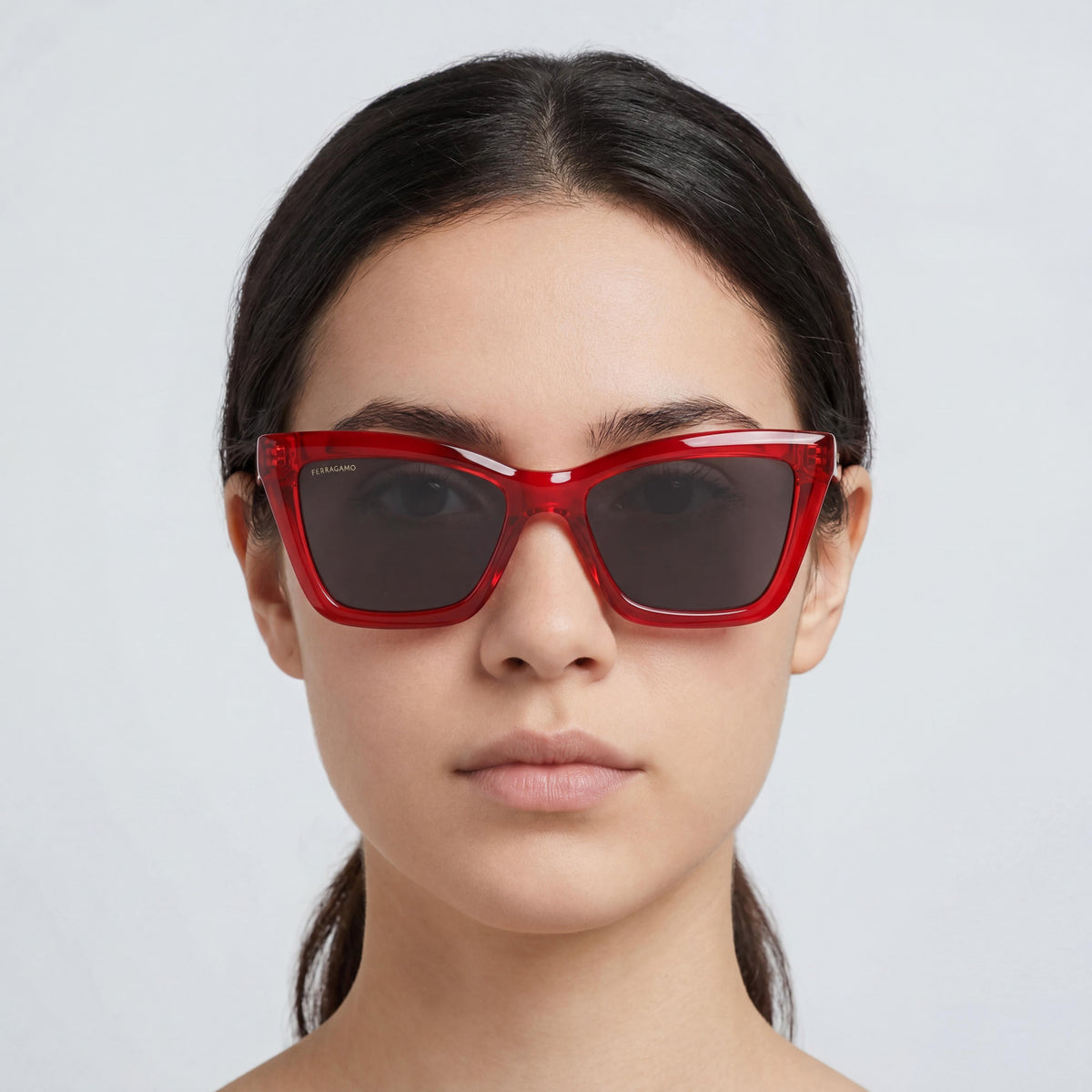 Gafas de sol Ferragamo Sf2039se para mujer, forma ojo de gato, color rojo transparente, 53 mm, Photo 5