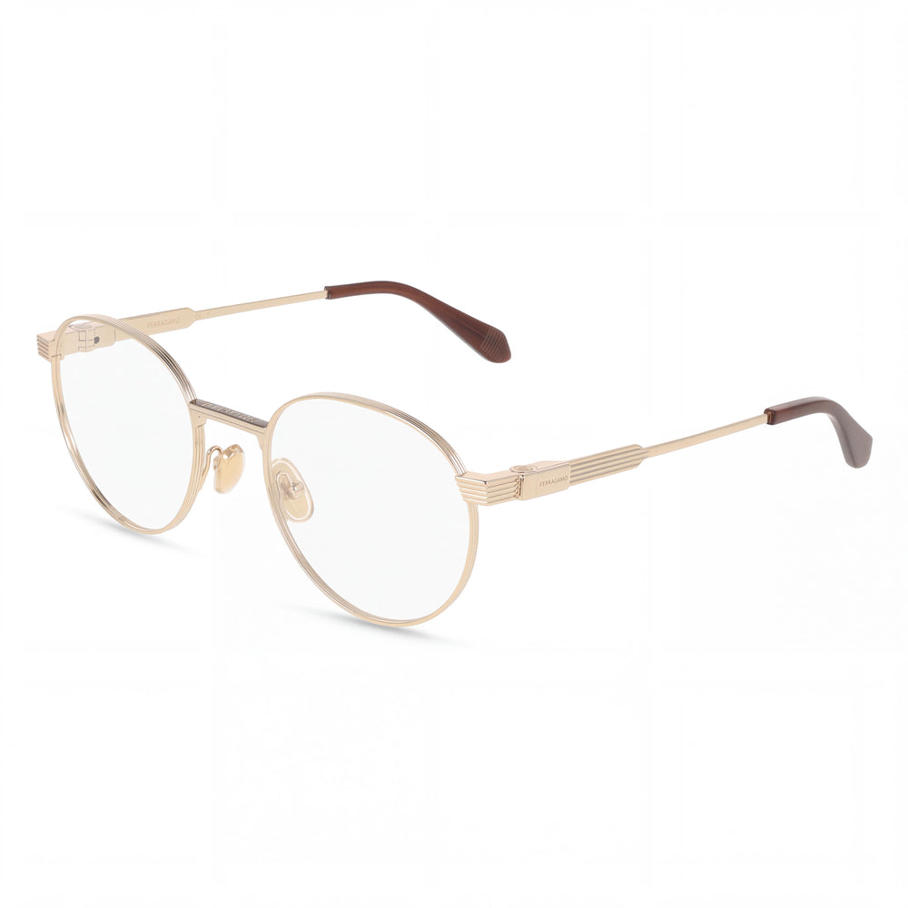 Ferragamo Sf2596 Gold Round Eyeglasses for Men, Titanium frame