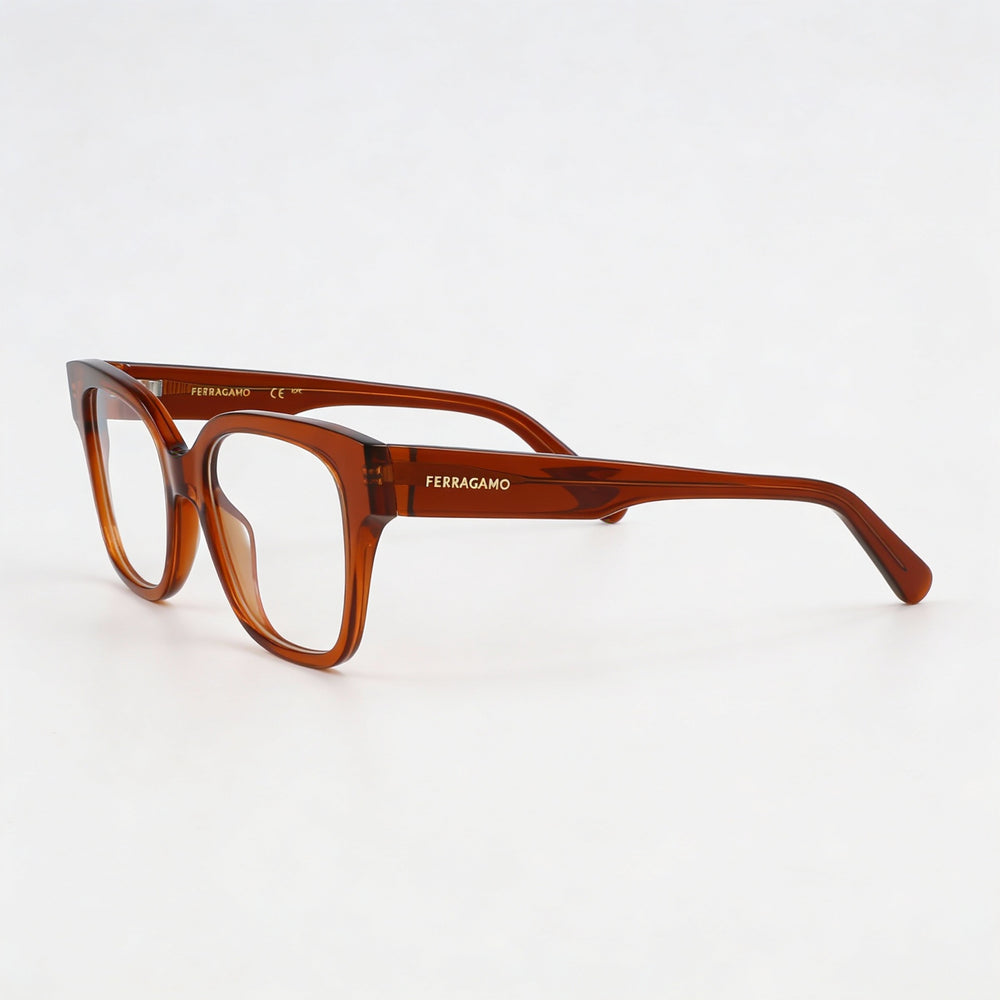 Ferragamo SF2952N Rectangle Eyeglasses Men — side view, Brown Metal temples