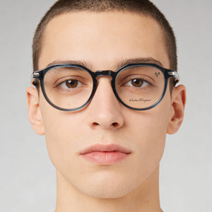 Ferragamo SF2955 SF2955 Round Eyeglasses Unisex — side view, Blue temples
