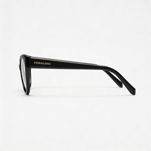 Ferragamo SF2970 Oval Eyeglasses Women — side view, Black Acetate temples