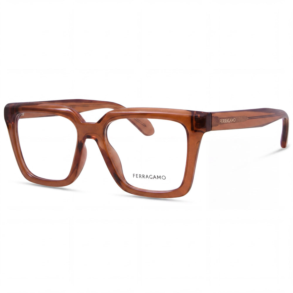 Ferragamo SF2985 Brown Rectangle Eyeglasses Unisex, Acetate frame