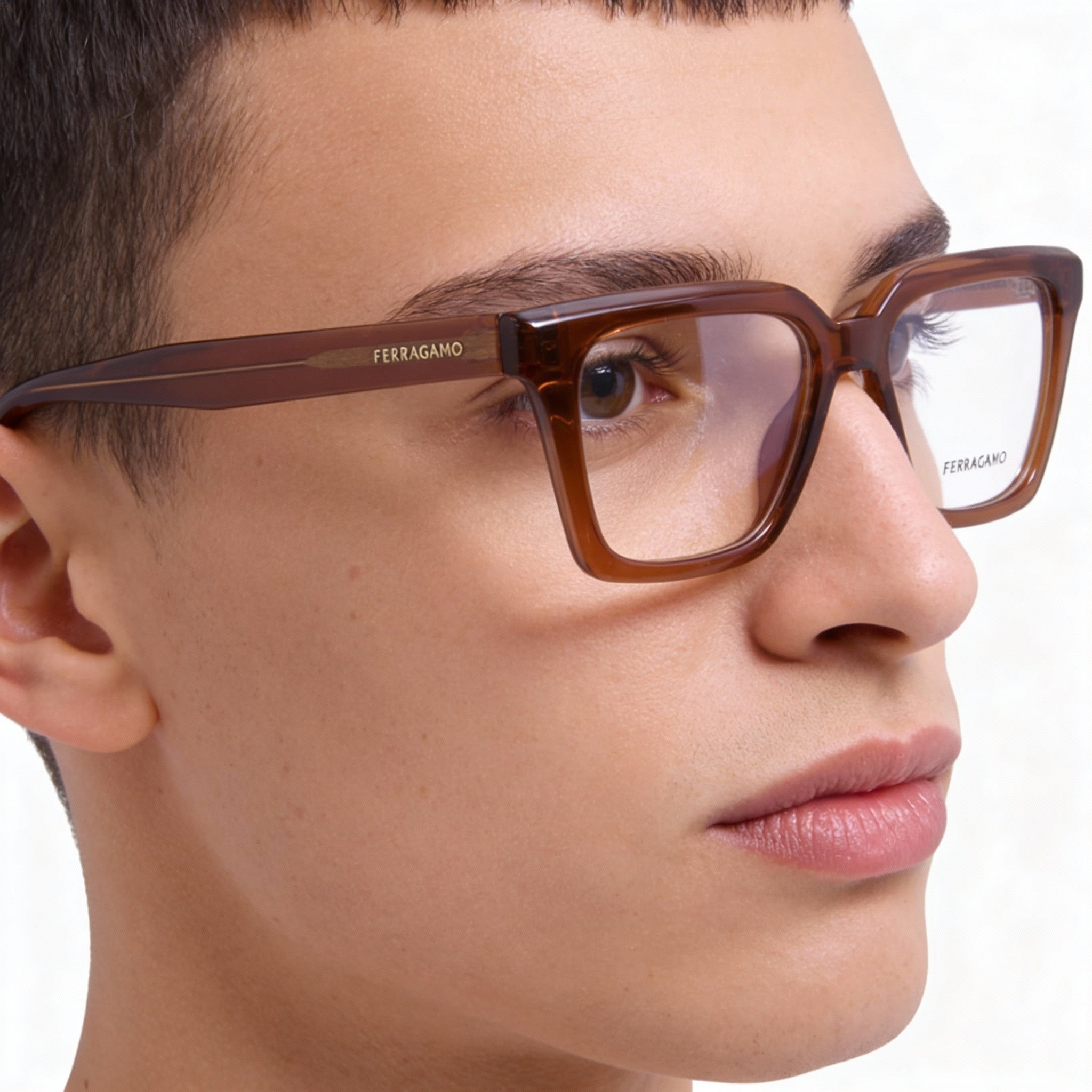 Gafas unisex de acetato rectangulares Ferragamo SF2985 Caramel, Photo 3
