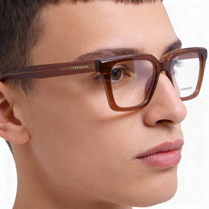 Ferragamo SF2985 Rectangle Eyeglasses Unisex — side view, Brown Acetate temples