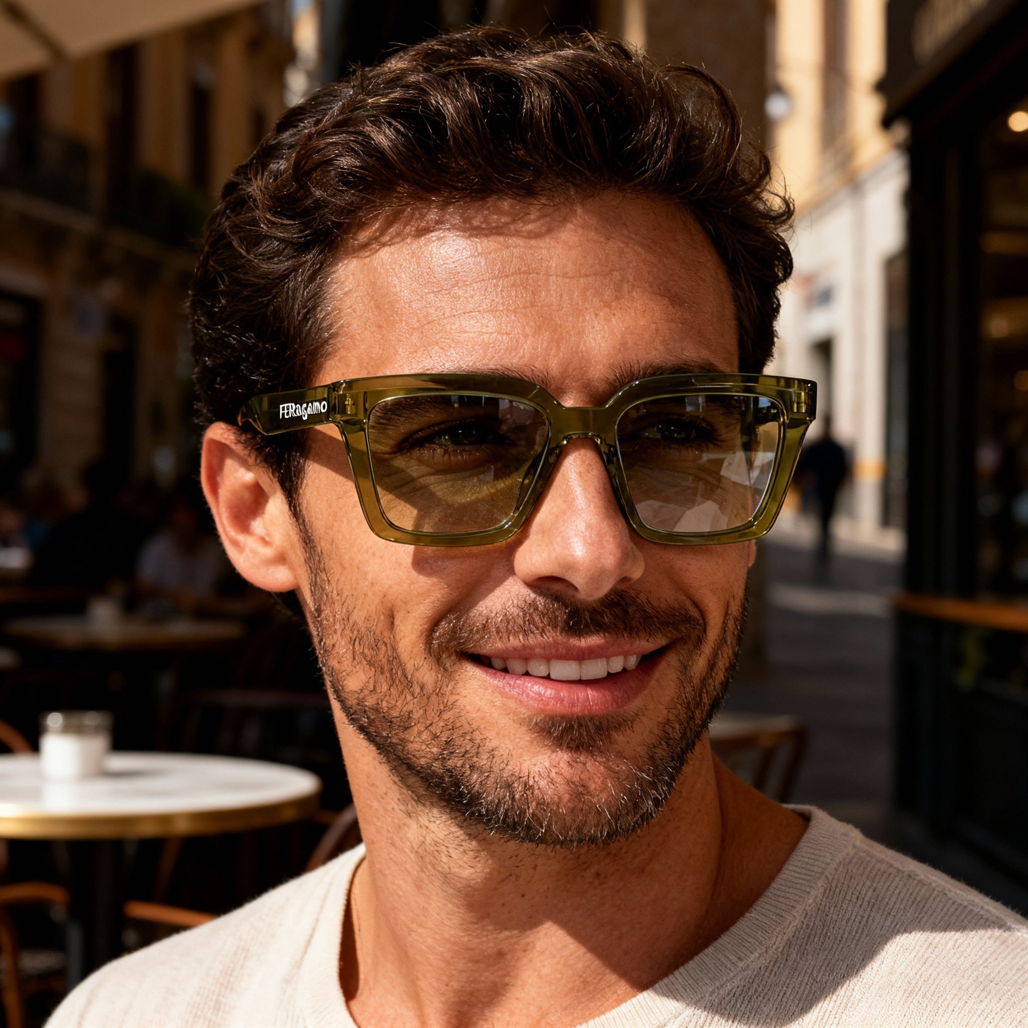 Salvatore Ferragamo Sf2985 Men's Eyewear, Transparent Khaki Acetate Frame, Polycarbonate Lens, 52mm, Photo 5