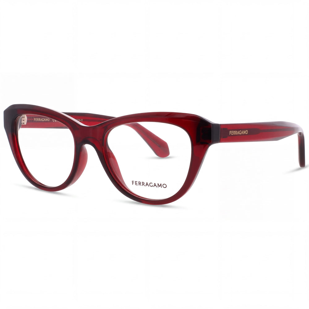 Ferragamo SF2989 Transparent Red Cat Eye Eyeglasses for Women, Plastic frame