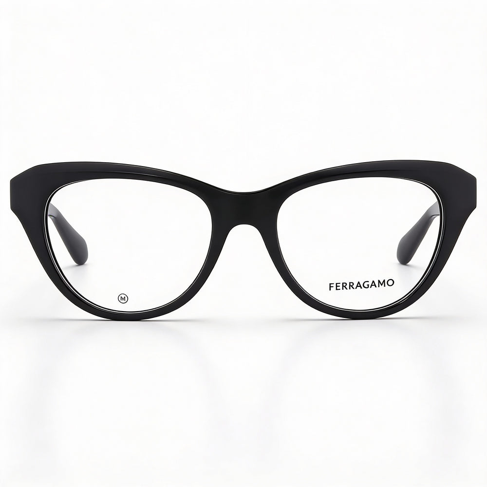 Ferragamo SF2989E Cat Eye Eyeglasses Men — side view, Black Metal temples