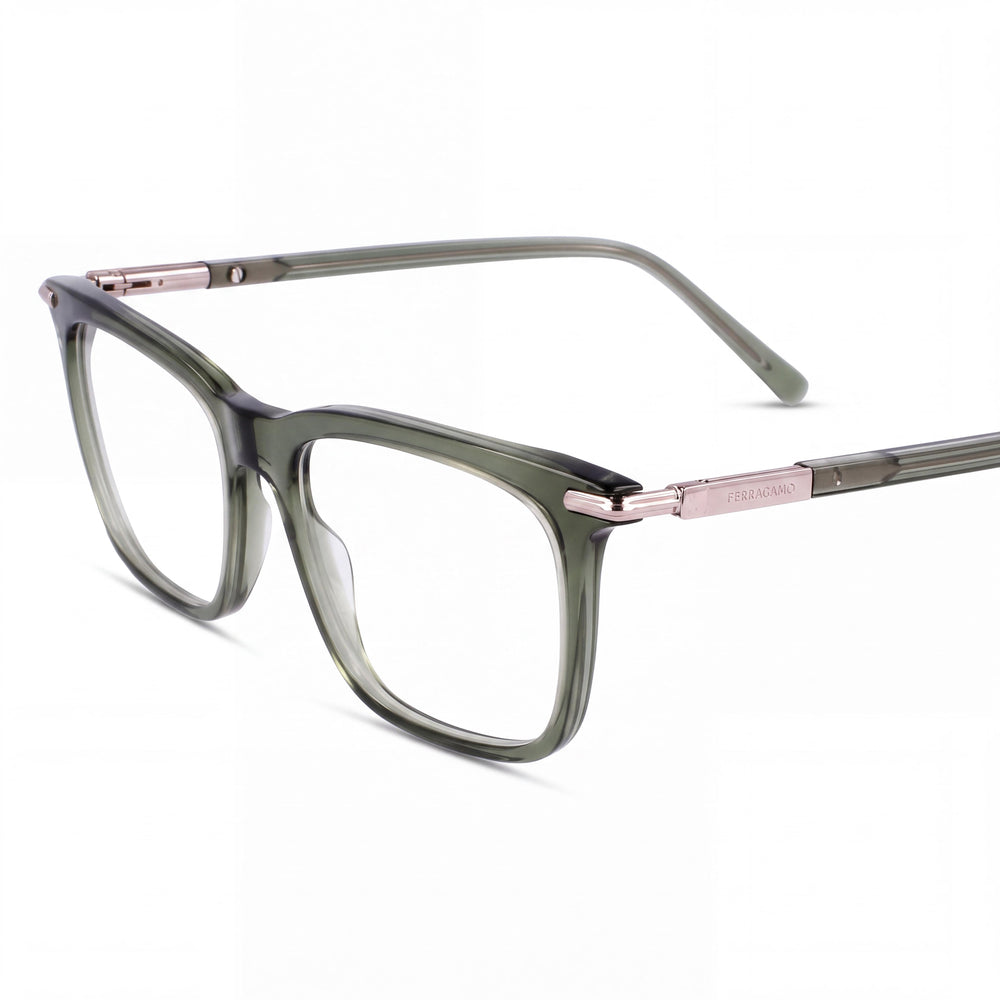 Ferragamo Sf3007 Green Rectangle Eyeglasses for Men, Metal frame