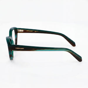 Ferragamo Sf3011 Cat Eye Eyeglasses Women — side view, Green Acetate temples