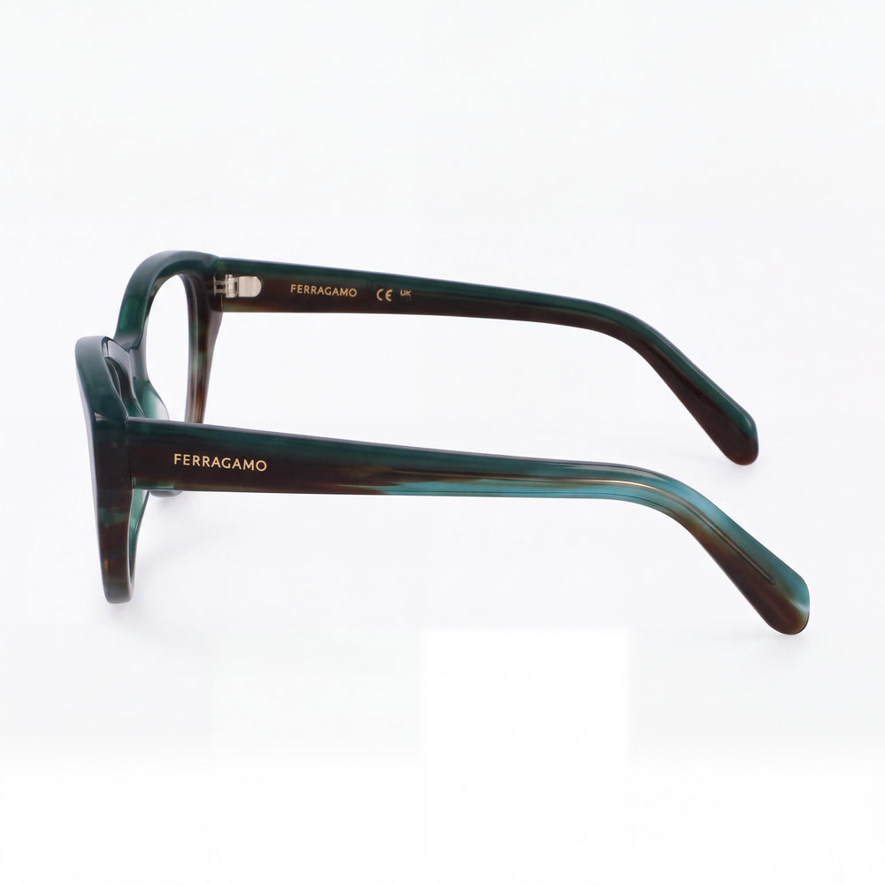 Ferragamo Sf3011 Cat Eye Eyeglasses Women — side view, Green Acetate temples