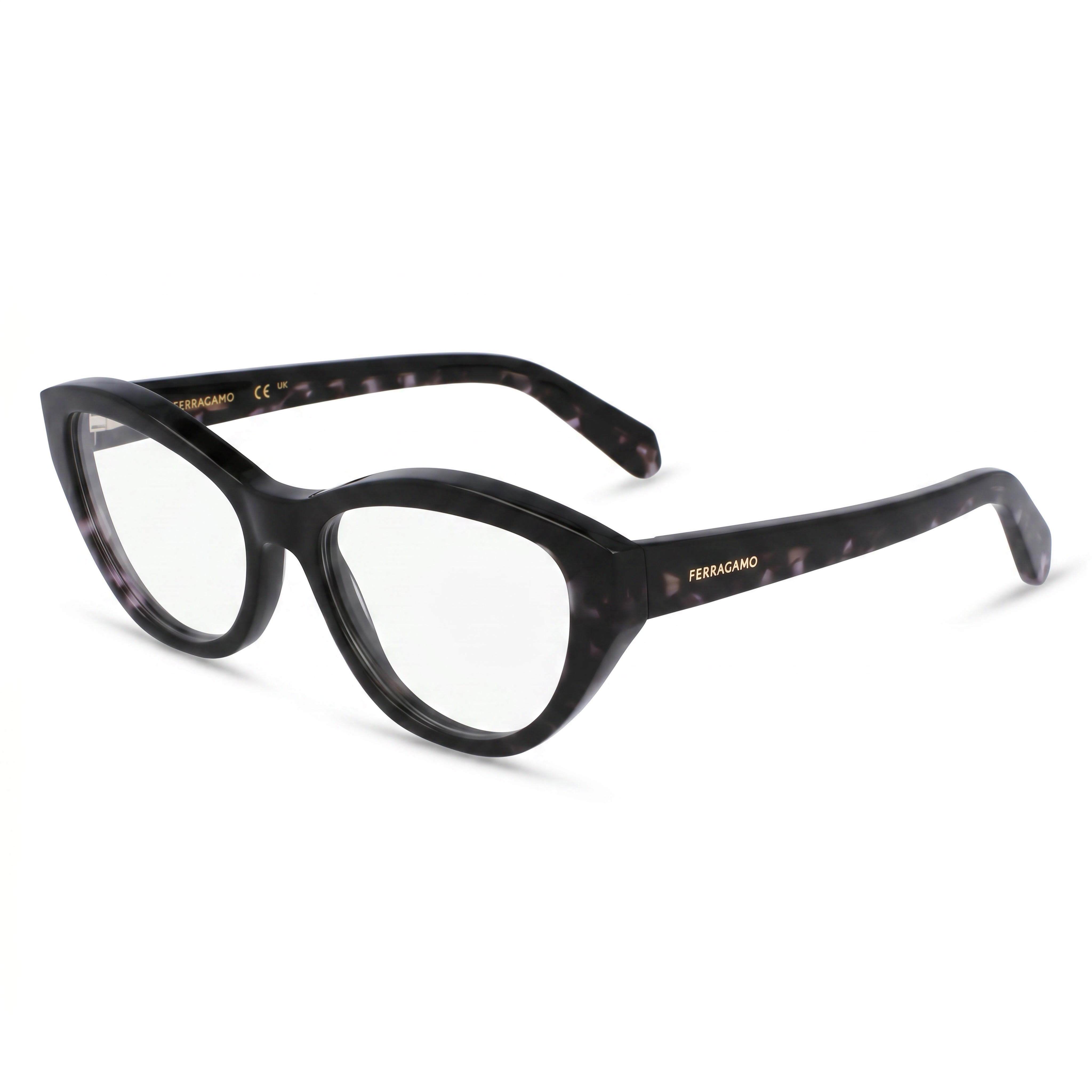 Gafas graduadas de ojo de gato Ferragamo SF3011 negras con estampado de carey para hombre, Photo 1