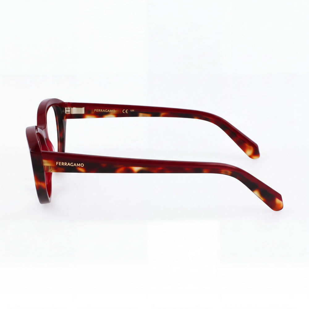Ferragamo Sf3011 Cat Eye Eyeglasses Women — side view, Red Acetate temples
