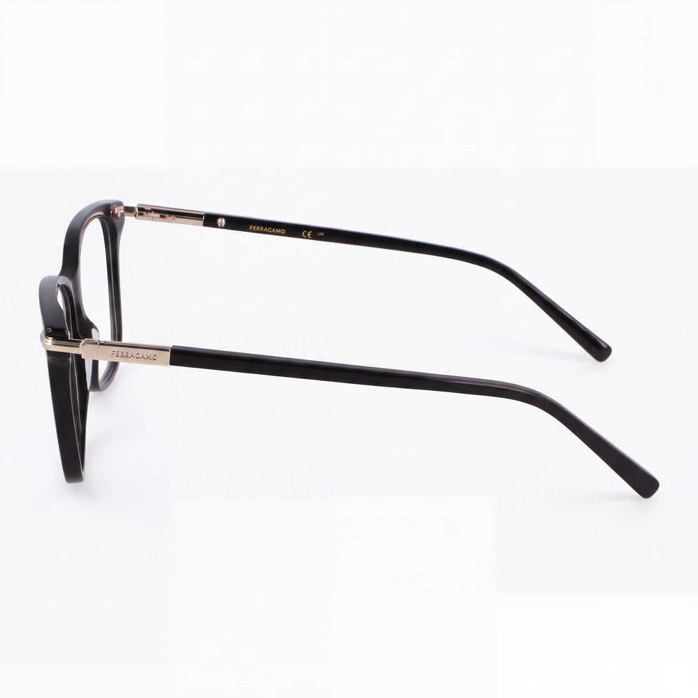Ferragamo Sf3013 Square Eyeglasses Women — side view, Black / White Acetate or Metal temples