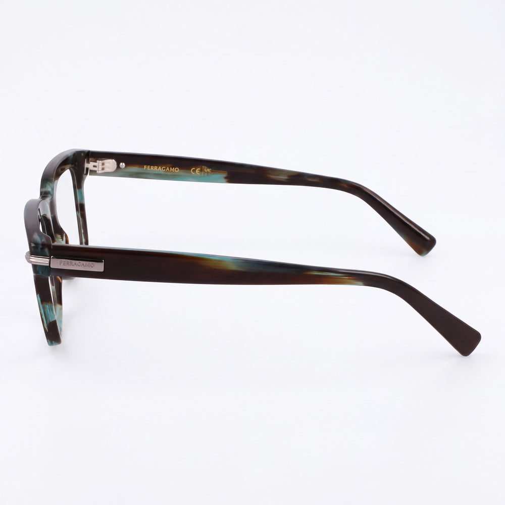 Ferragamo Sf3014 Rectangle Eyeglasses Men — side view, Striped Green Acetate temples