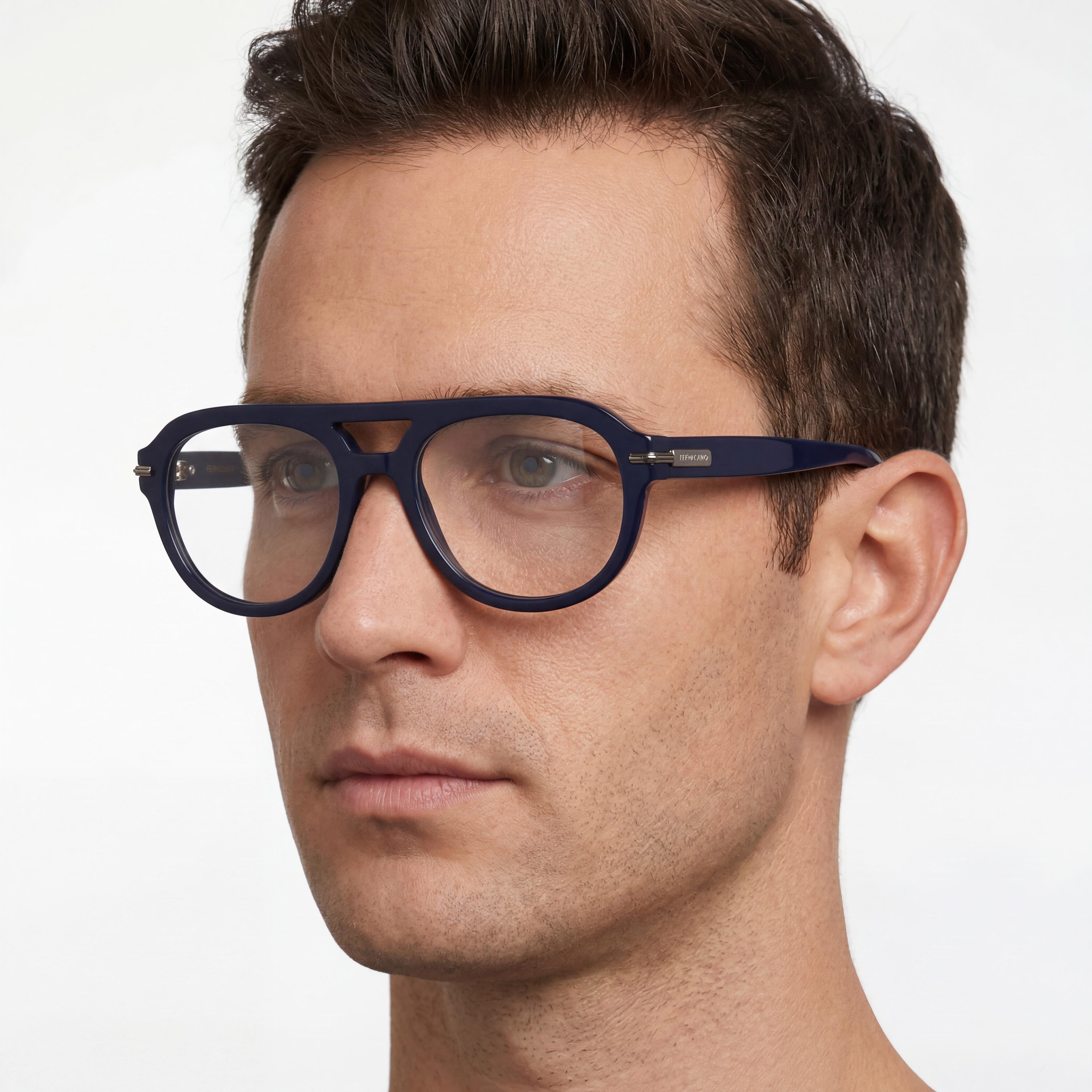 Ferragamo SF3016 Blue Rectangle Eyeglasses for Men, Metal 54mm, Photo 4