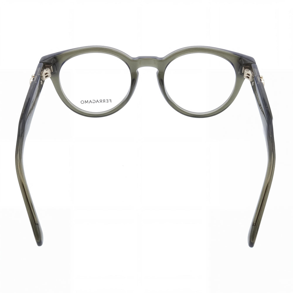 Ferragamo Sf3032e Round Eyeglasses Women — side view, Transparent Khaki Acetate temples