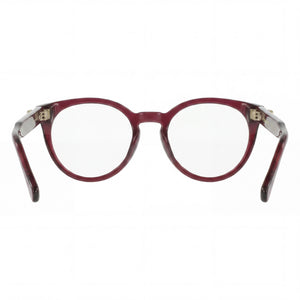 Ferragamo SF3032E Round Eyeglasses Men — side view, Transparent Burgundy Plastic temples