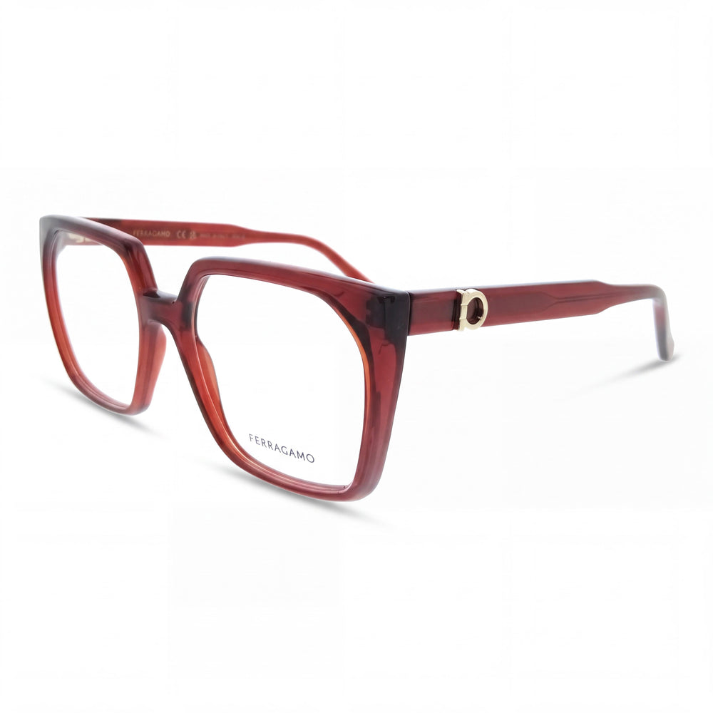 Ferragamo SF3042E Transparent Burgundy Square Eyeglasses for Women, Plastic frame