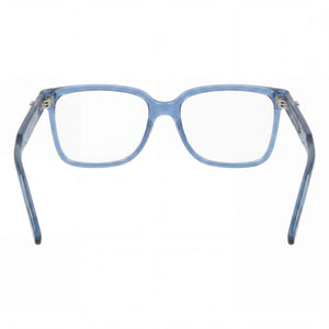 Ferragamo SF3043E Square Eyeglasses Men — side view, Transparent Blue Acetate temples